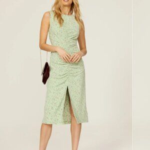Women's Love, Whit by Whitney Port Open Back Floral Green Ruched Midi Dress S